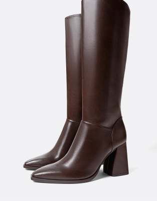 Stradivarius - Pointure large - Bottes à talon - Marron-Brown