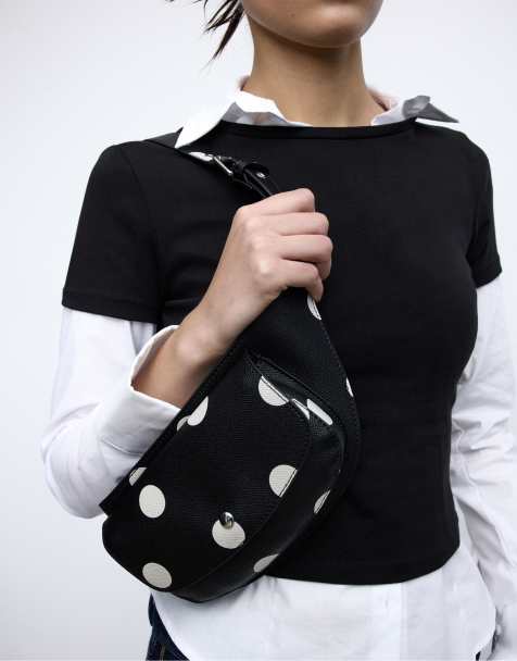 Stradivarius Polka dot shoulder strap belt in black - view 1