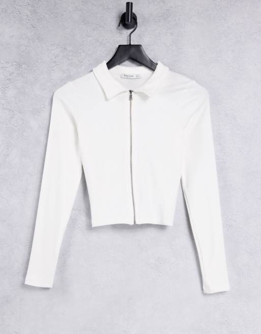 Stradivarius - Coordinato con polo e gonna longuette a coste, color écru, 3 di 3
