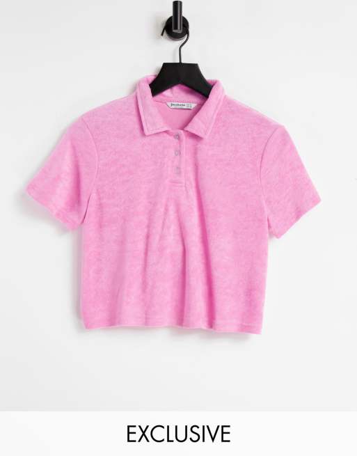 Stradivarius - Polo a maniche corte in spugna rosa in coordinato