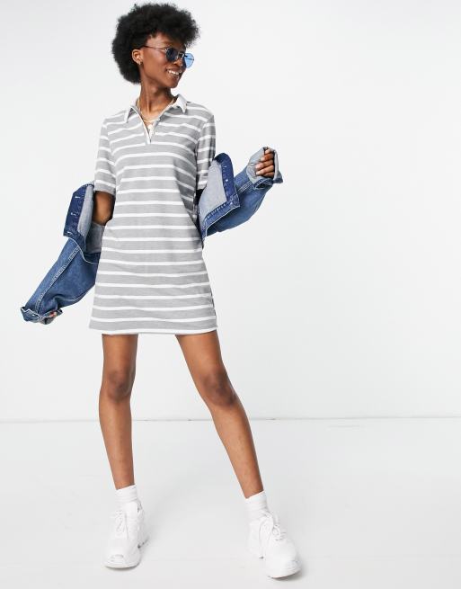 Stradivarius polo dress in gray stripes | ASOS