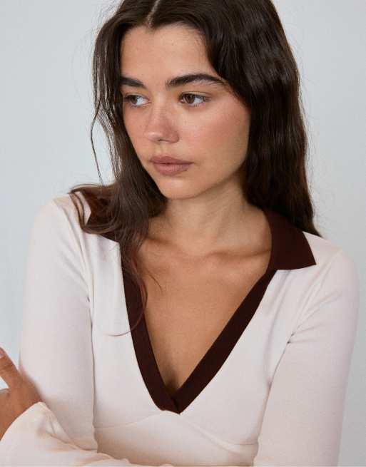 Stradivarius polo stretch en écru, 4 de 7
