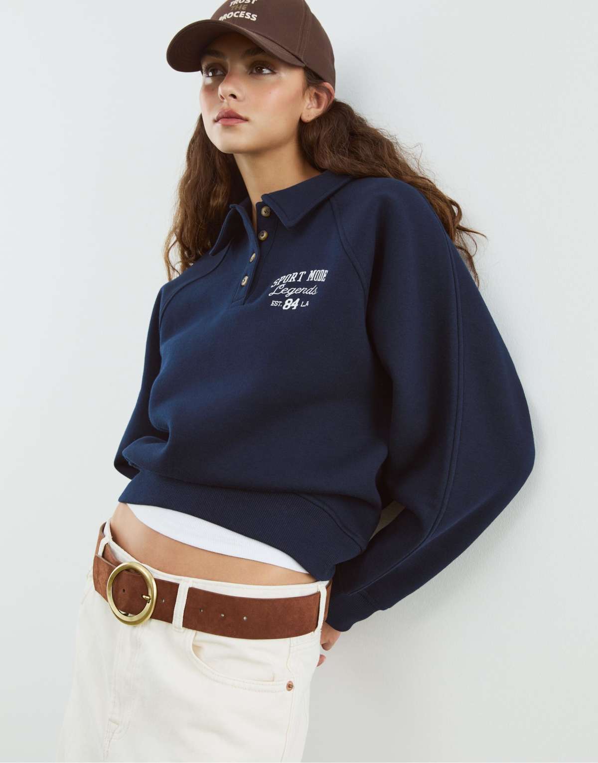 Stradivarius Polo sweatshirt with buttons in navy blue