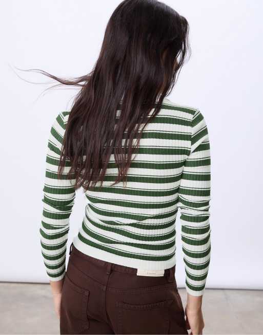 Stradivarius polo T-shirt seamless a righe verde, 3 di 4