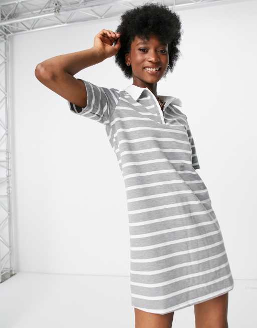 Stradivarius – Polokleid in Grau gestreift, 4 von 4