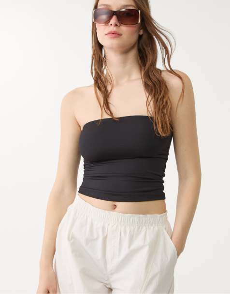 Stradivarius polyamide bandeau top in black