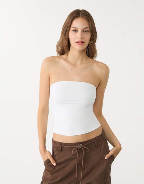 Stradivarius polyamide bandeau top in white