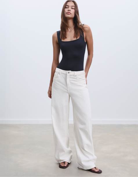 Stradivarius polyamide bodysuit with square neckline in black