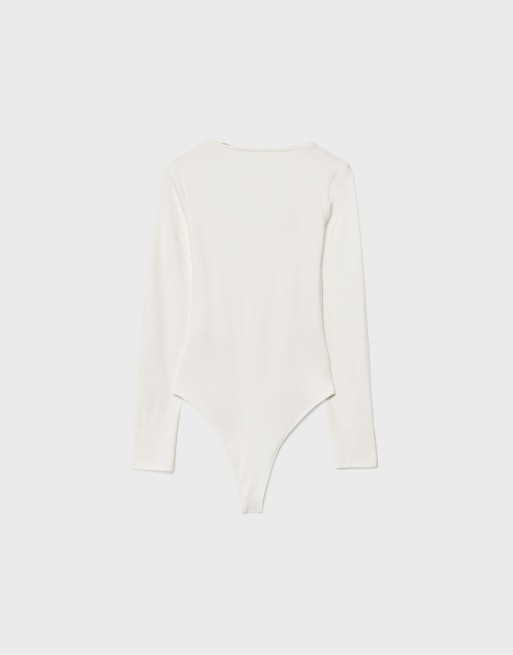 Stradivarius Polyamide bodysuit with square neckline in ecru, 7 of 7