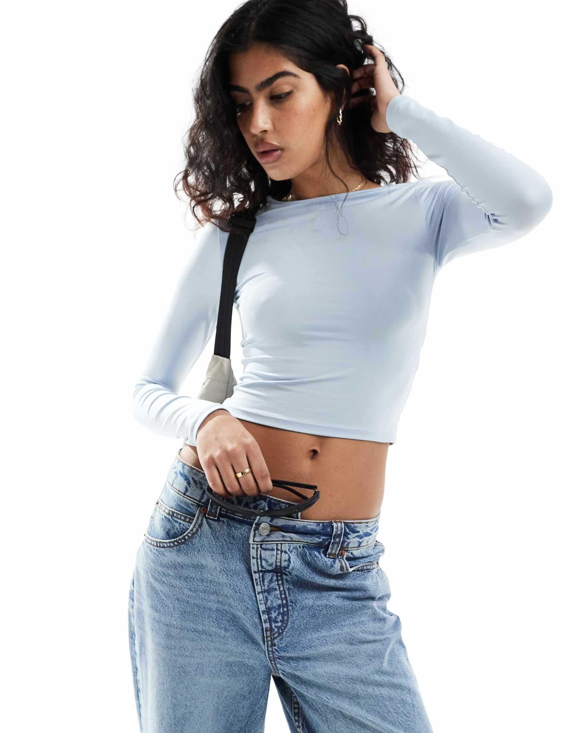 stradivarius polyamide sculpt top in baby blue