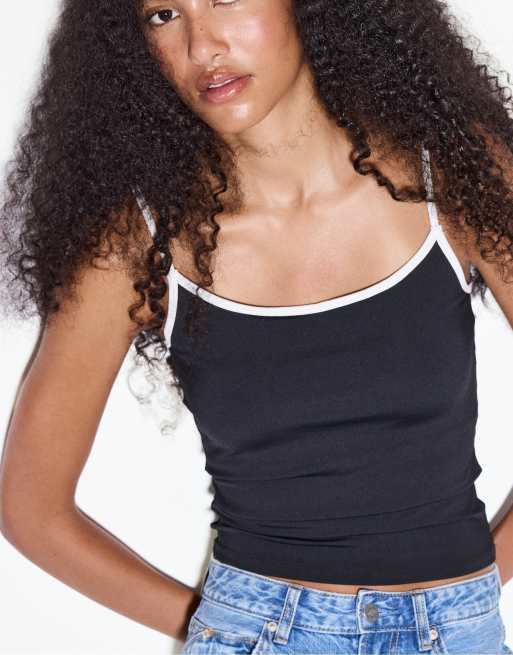 Stradivarius Polyamide spaghetti strap top in black, 2 of 4