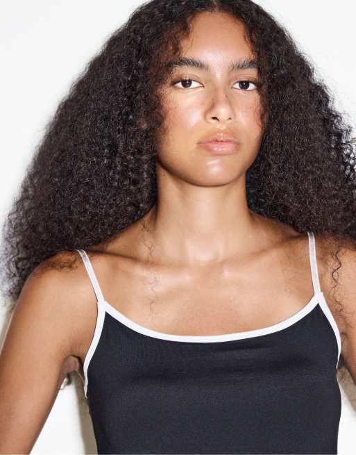 Stradivarius Polyamide spaghetti strap top in black, 4 of 4