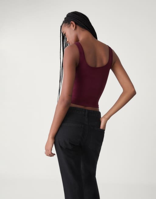 Stradivarius polyamide t-shirt in burgundy