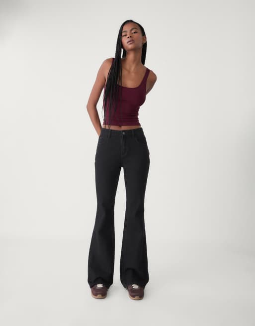 Stradivarius polyamide t-shirt in burgundy