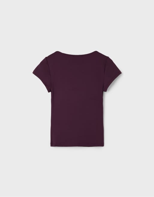 Stradivarius polyamide T-shirt met V-hals in paars, 7 van 7