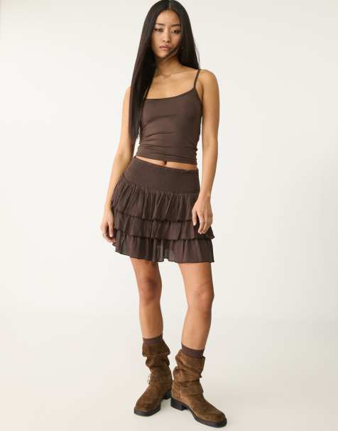 Stradivarius - Polyamide top met bandjes in bruin - view 1