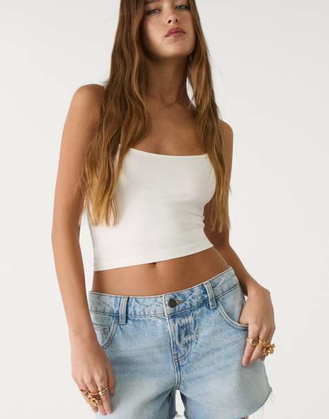 Stradivarius - Polyamide top met bandjes in ecru - view 1