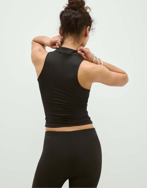 Stradivarius Polyamide top with neck detail in black, 2 of 4