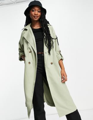 Stradivarius polyester trench coat in light khaki - KHAKI - ASOS Price Checker