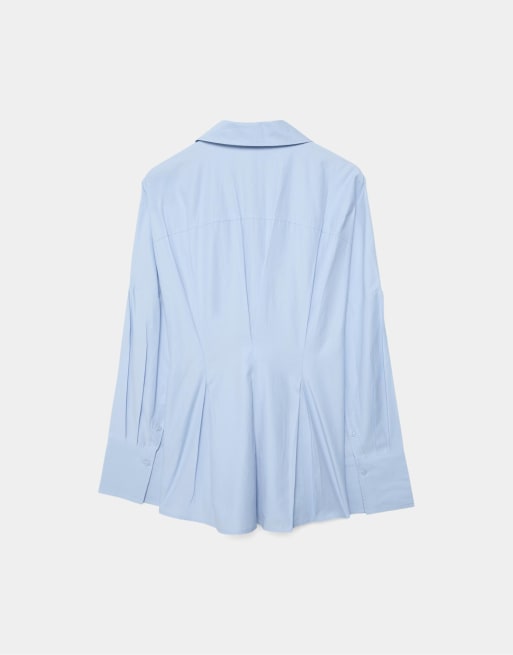 Stradivarius – Popeline-Hemdbluse in Himmelblau mit Faltendetails, 7 von 7