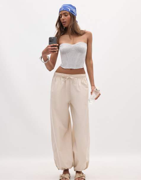 Stradivarius - Poplin broek met ballonpijpen en stoppers in stone - view 1