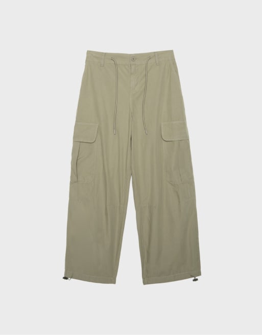Stradivarius Poplin cargo trousers in khaki, 6 of 7