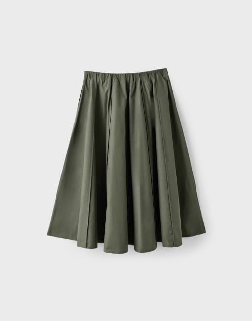 Stradivarius poplin-nederdel med sømme og A-form i khaki, 7 af 7