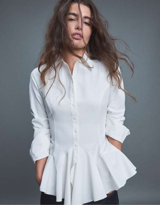 Stradivarius poplin overhemd met ruches in wit, 5 van 7