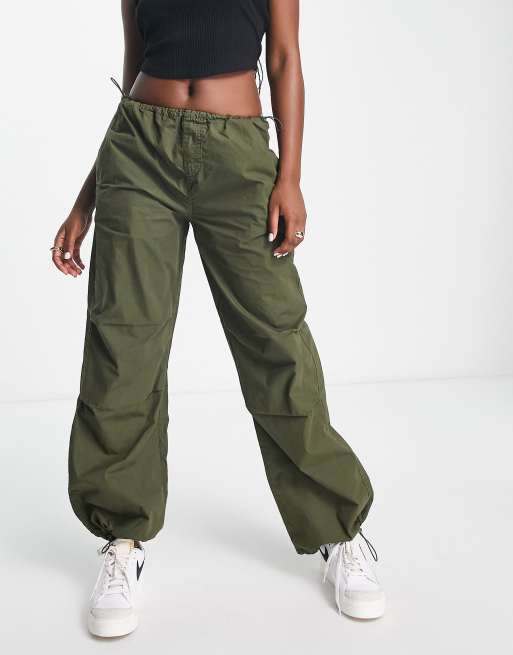 Stradivarius poplin parachute trouser in khaki ASOS