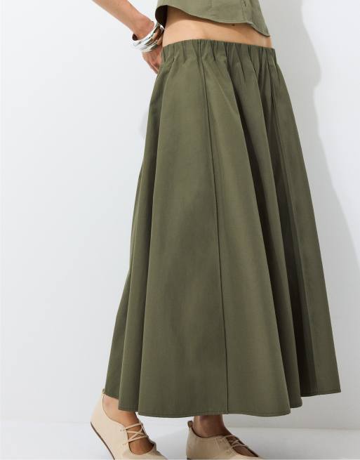 Stradivarius Poplin seamed a-line skirt in khaki, 2 of 7