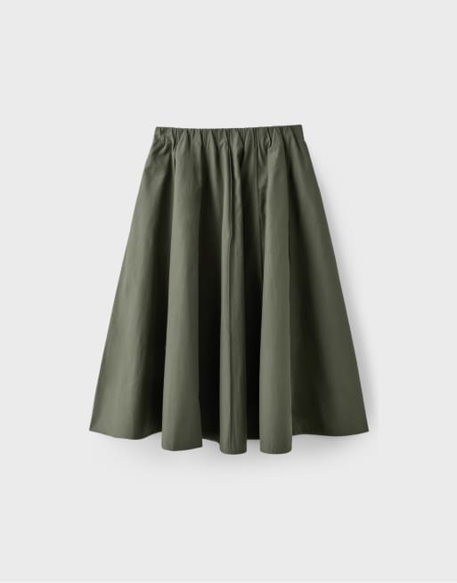 Stradivarius Poplin seamed a-line skirt in khaki, 6 of 7