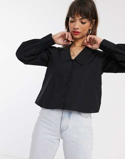 Stradivarius poplin shirt in black | ASOS