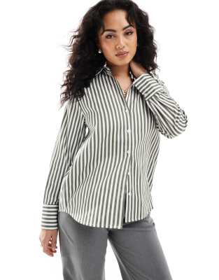 poplin shirt in khaki stripe-Multi