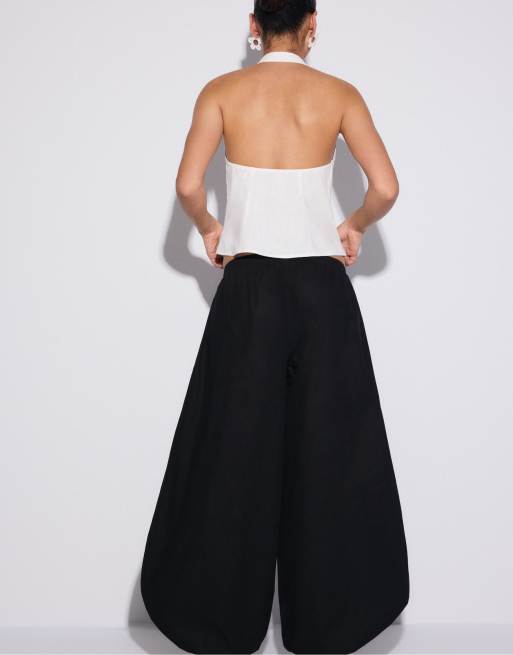 Stradivarius Poplin volume trousers in black, 3 of 7