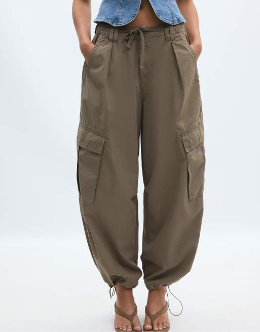 Stradivarius poplinbroek met stoppers in kaki, 3 van 4