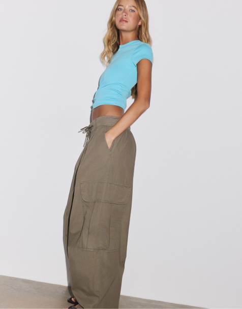 Stradivarius poplins cargobyxor i khaki - view 1