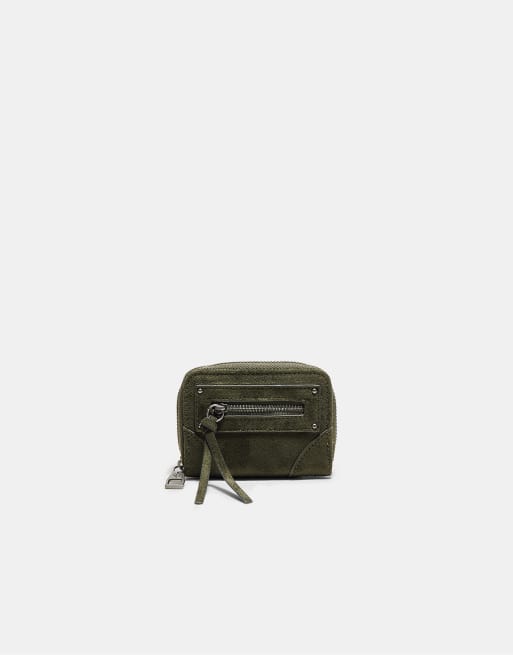 Stradivarius portacarte compatto con dettaglio tasca con zip in kaki