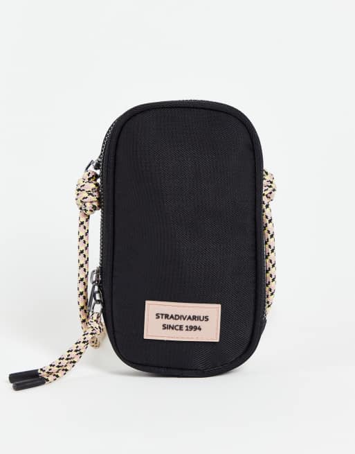 Stradivarius - Portacellulare nero con tracolla di corda