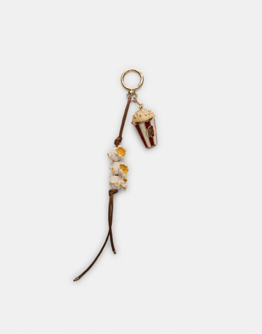 Stradivarius - Portachiavi con charm a forma di popcorn color bianco