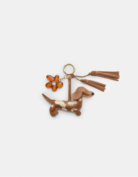 Stradivarius - Portachiavi marrone con charm a forma di cane e fiore - view 1