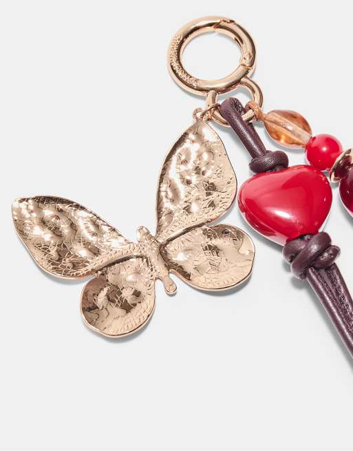 Stradivarius - Portachiavi marrone con charm a forma di farfalla, 4 di 4