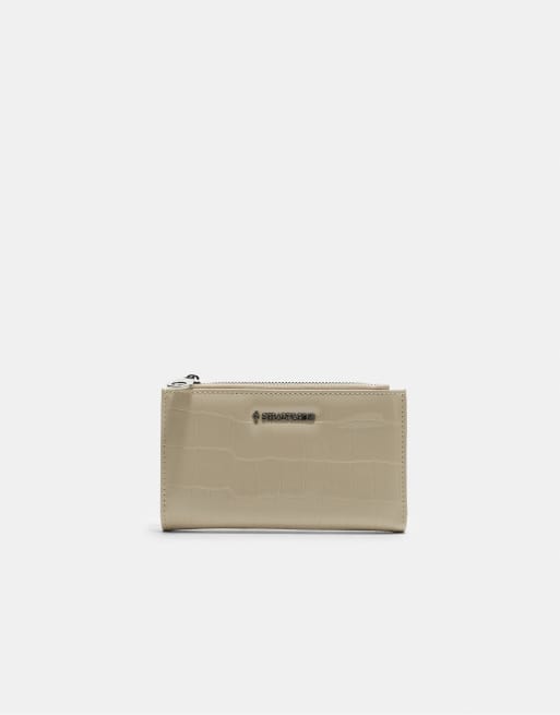 Stradivarius - Portafogli basic color écru effetto coccodrillo