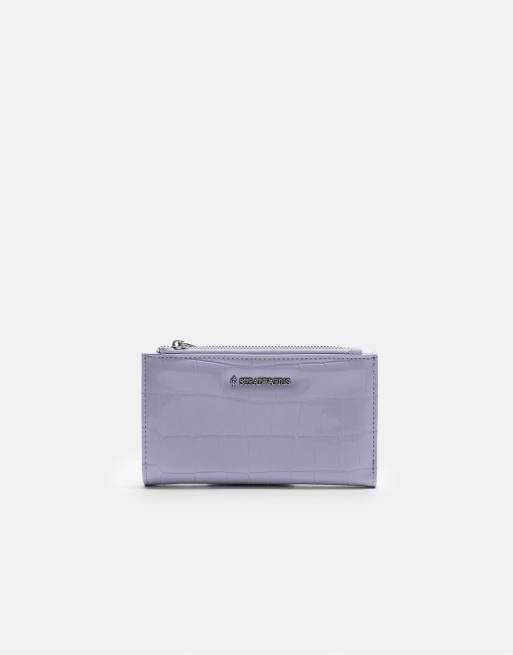 Stradivarius - Portafoglio basic color malva effetto coccodrillo