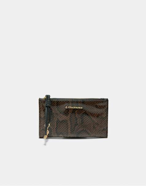 Stradivarius portafoglio compatto con stampa snakeskin marrone - view 1