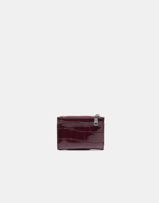 Stradivarius porte-cartes effet croco bordeaux, 3 de 4