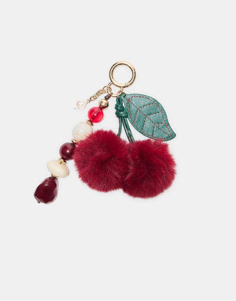 Stradivarius - Porte-clés à perles et breloque cerise - Rouge - view 1