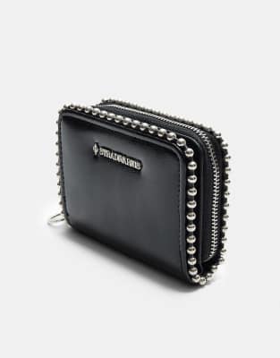 Stradivarius - Porte-monnaie à fermeture éclair avec perles - Noir