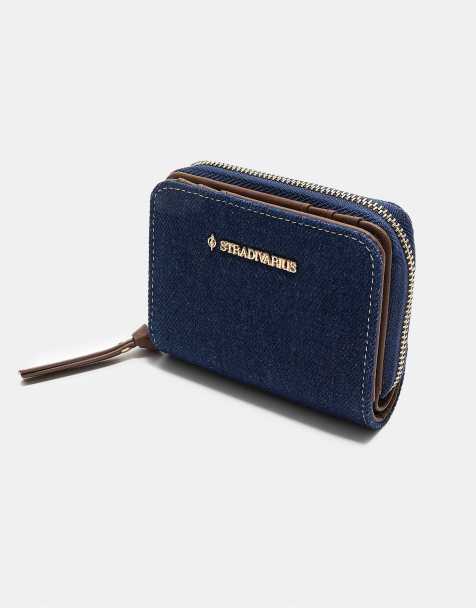 Stradivarius - Porte-monnaie zippé en denim - Denim bleu moyen - view 1
