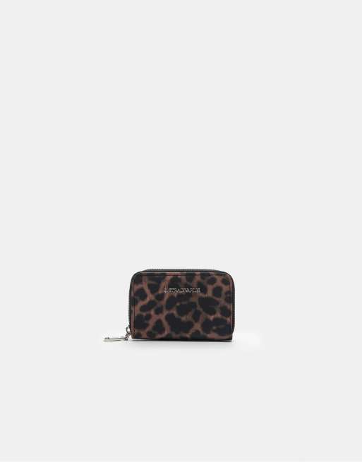 Stradivarius - Portemonnee met luipaardprint en rits in bruin