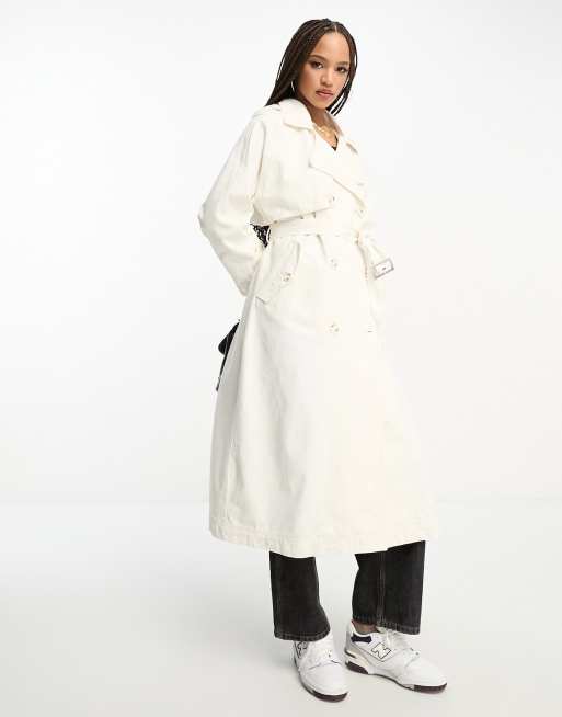 Stradivarius premium oversized trench coat in ecru